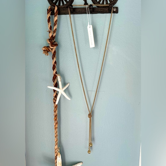 Ann Taylor Jewelry - Ann Taylor Gold Tone Rhinestone Ball Drops Lariat Style Chain Necklace NWT